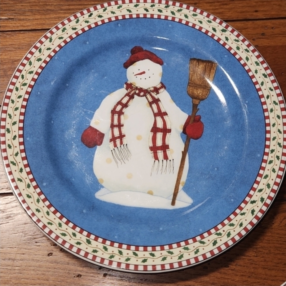 Debbie Mumm Snowman Salad Plates Set of 4 | Sakura 1998 Vintage Christmas - Picture 4 of 10